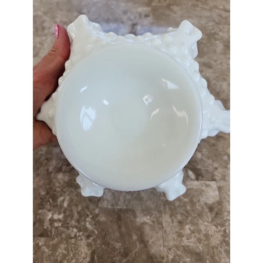 Vintage Fenton Ruffled White Milknglass Bowl, 8